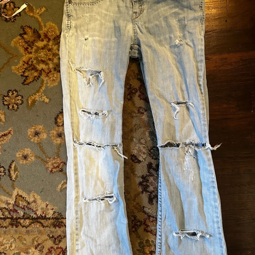 Route 66 Light Wash Distressed Straight Jeans